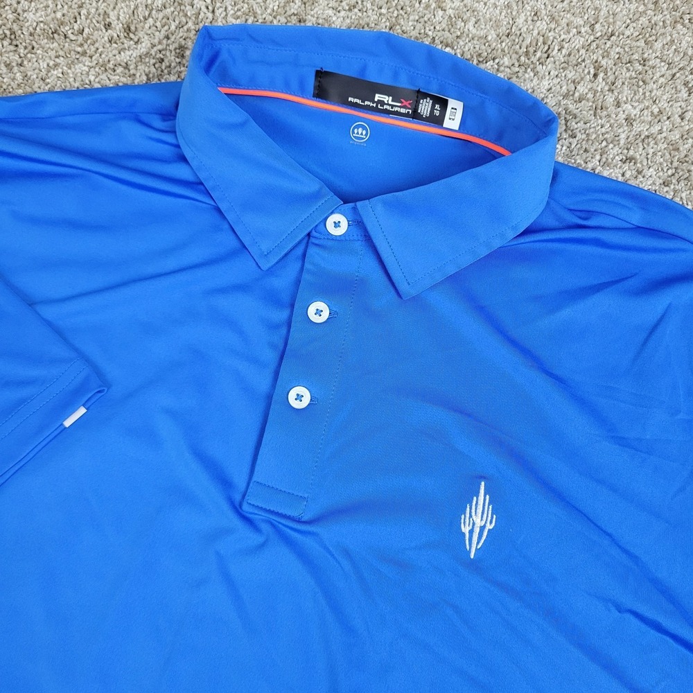 RLX Ralph Lauren Mens XL Solid Blue Performance Stretch Golf Polo Short Sleeve